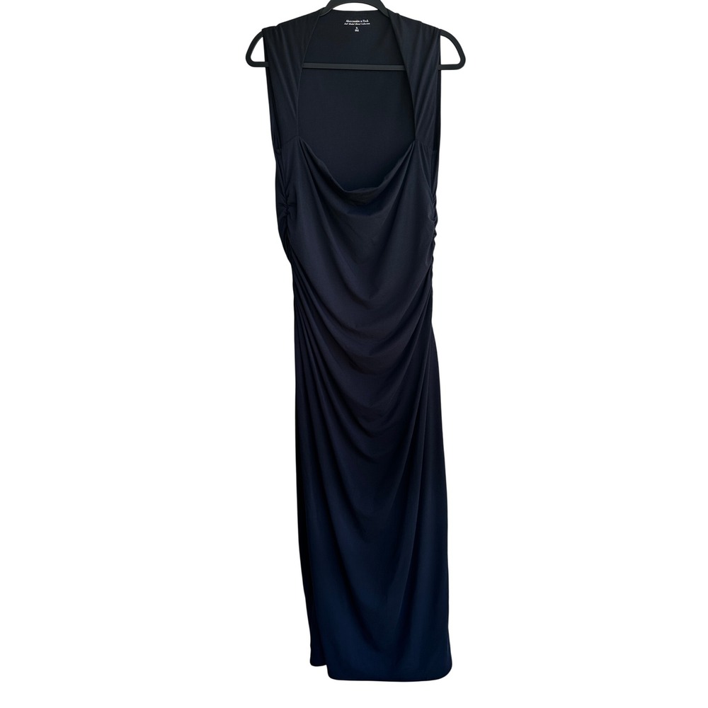 Abercrombie Black Modal Blend Ruched Maxi Dress Slit Women XL